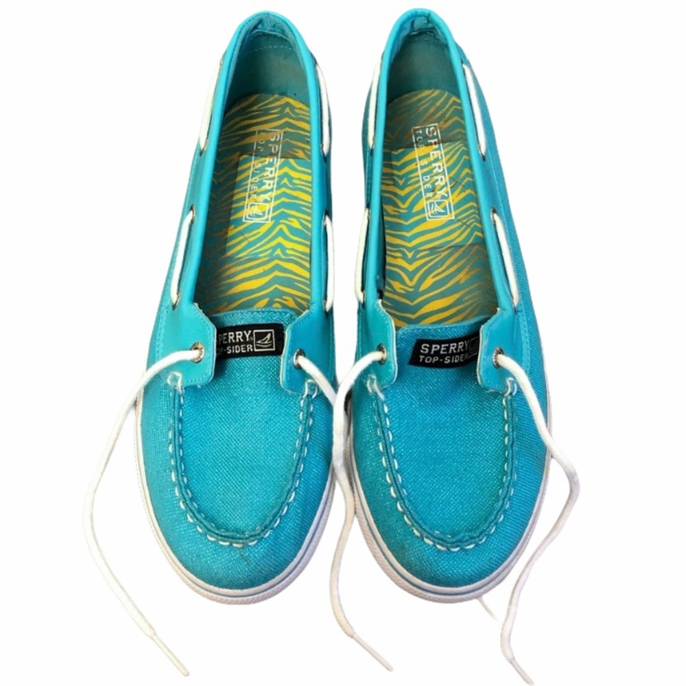 Sperry Teal Glitter Topsiders Biscayne 1 Eye - Girls Youth Size 6